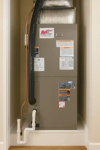 A new furnace in a closet for a blog about furnace short cycling