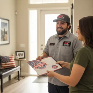 AC installation cost in San Diego guide with technician and homeowner